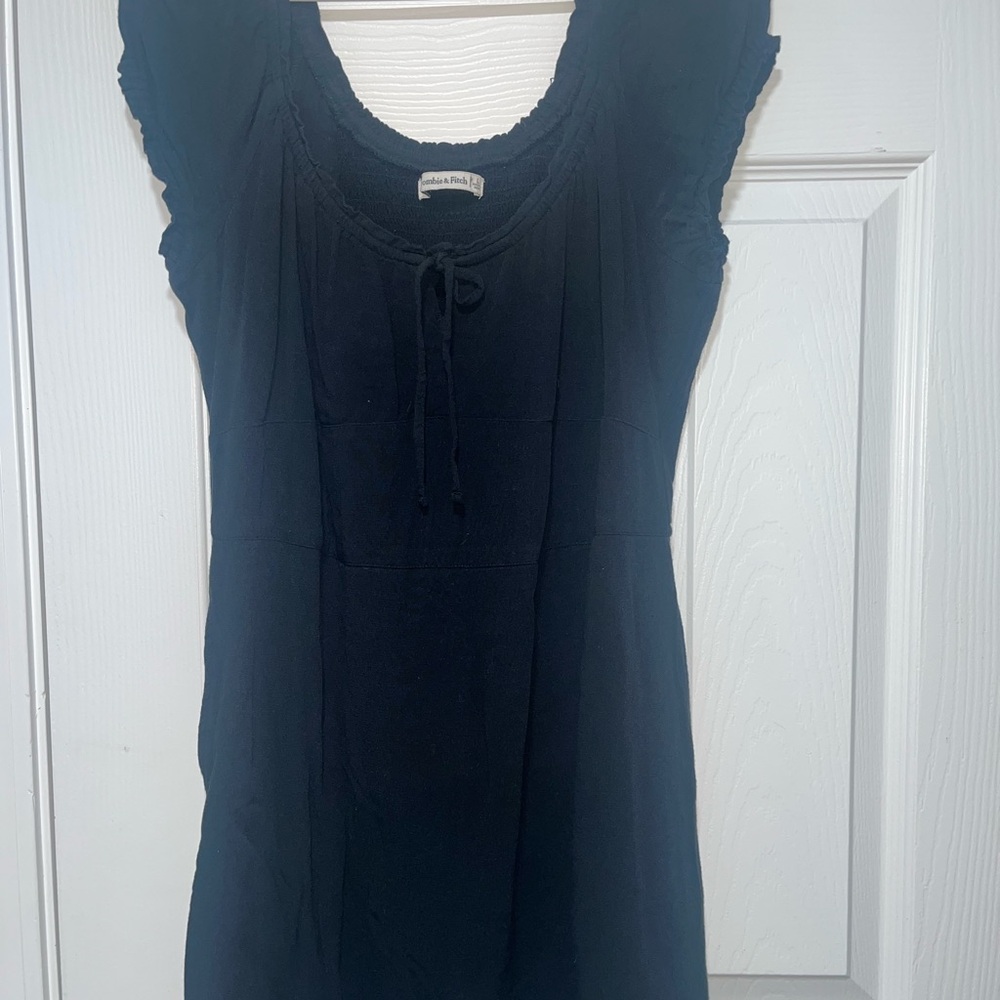 Abercrombie & Fitch Navy Short Sleeve Mini Dress with Tie Neck